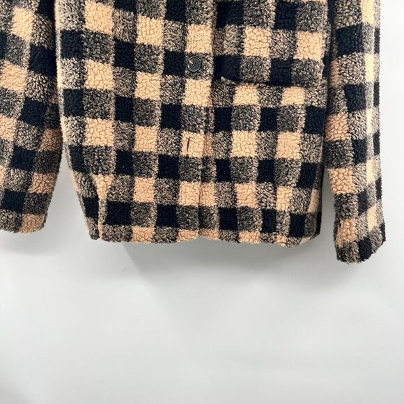 Lumiere Womens Checkered Coat Button Up Long Sleeve Tan/Black Sz Medium Pockets - Picture 5 of 9